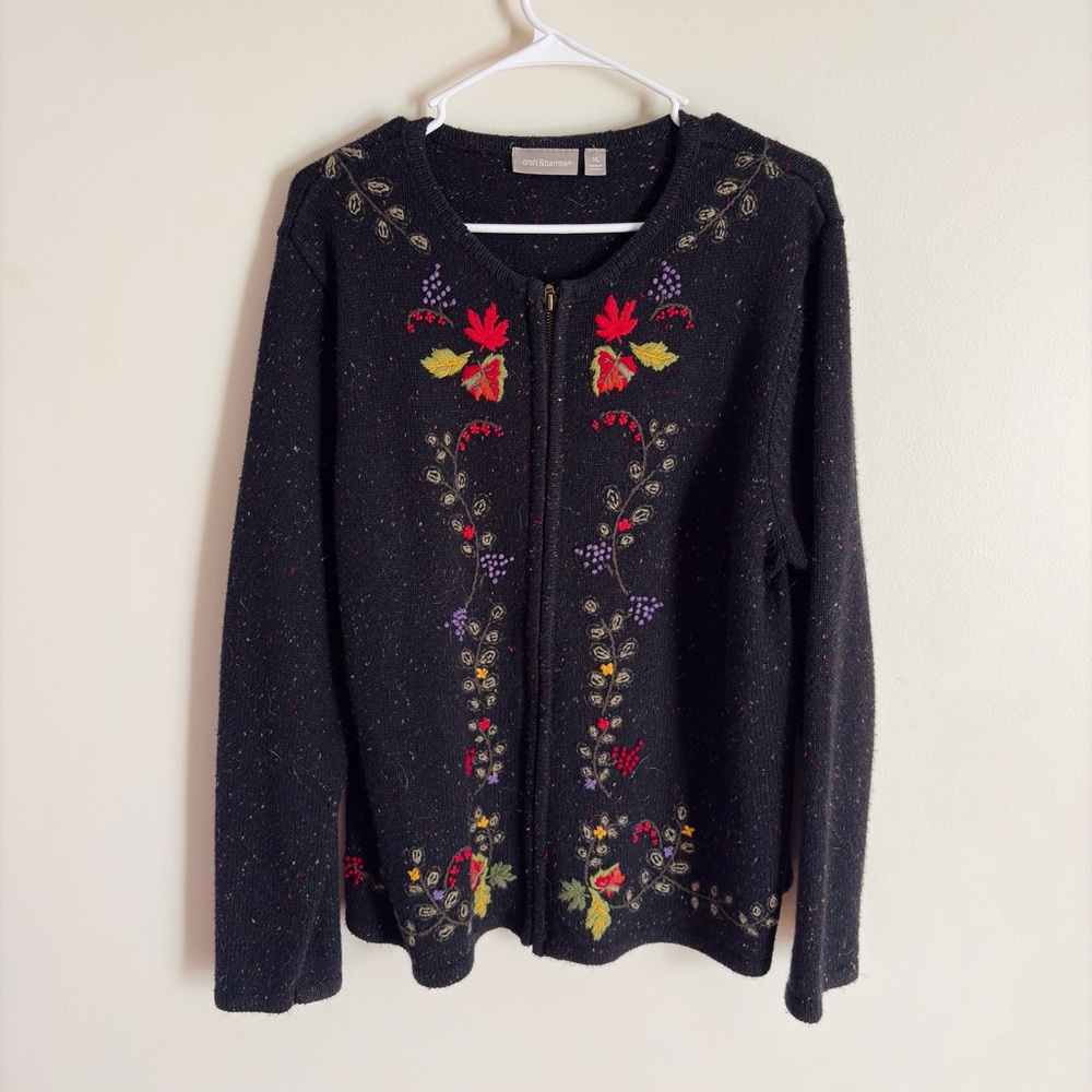 Croft & Barrow Black Cardigan with Colorful Fall Floral Design